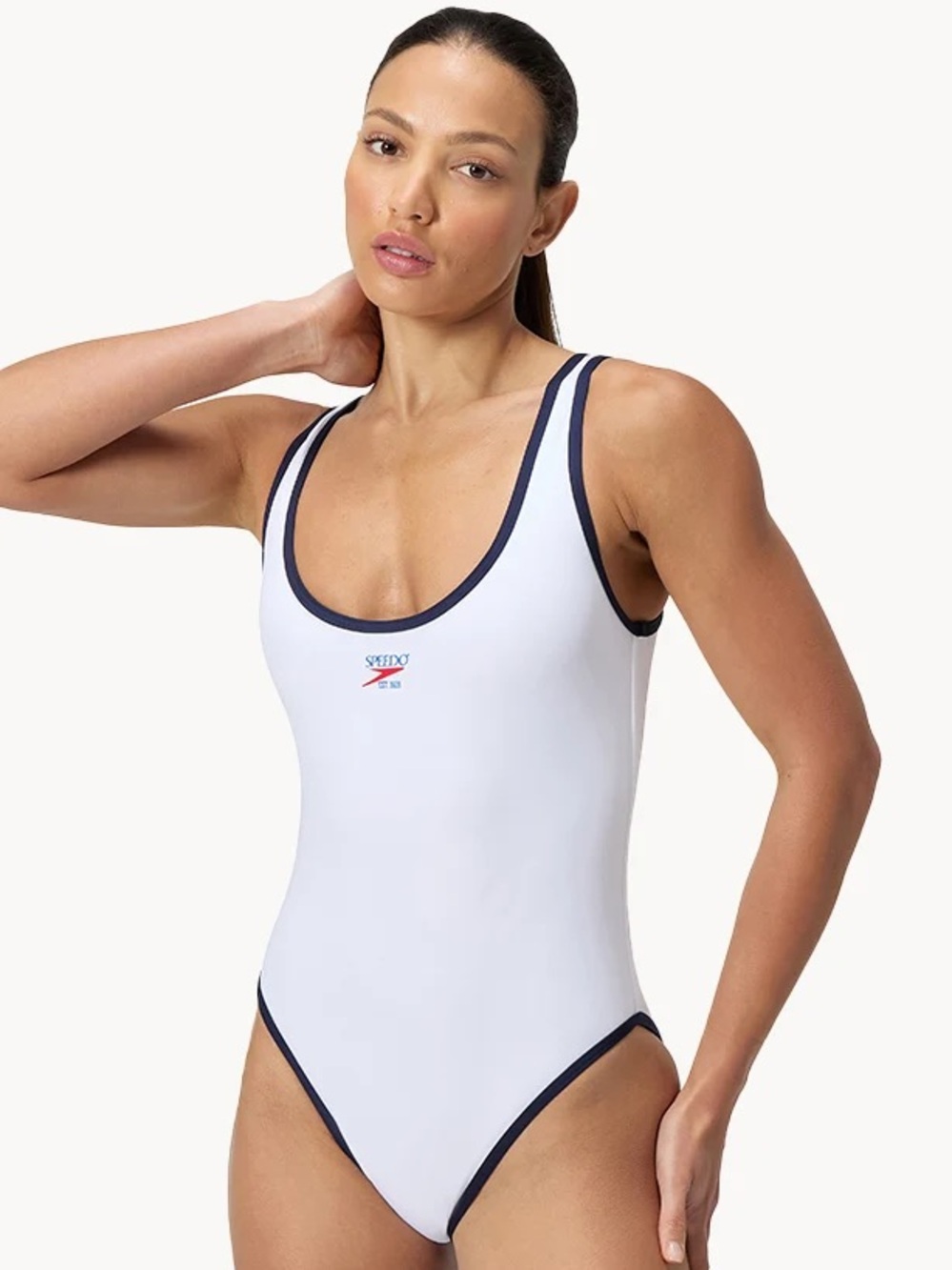 Speedo Jetstream Solid Bound Scoop One Piece White Small